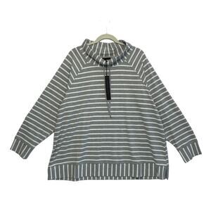Jane & Delancey Striped Funnel Neck Sweatshirt NWT Women's Sz 2X Gray White